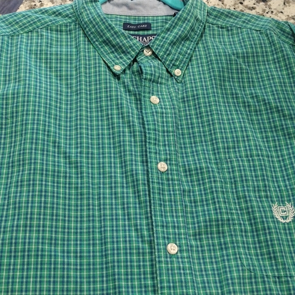 Xxl Chaps short sleeve button down shirt green and blue plaid - Picture 7 of 7